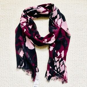 🌸 LOFT | Floral Print Scarf | Maroon, Pink & Black | 70” x 20”